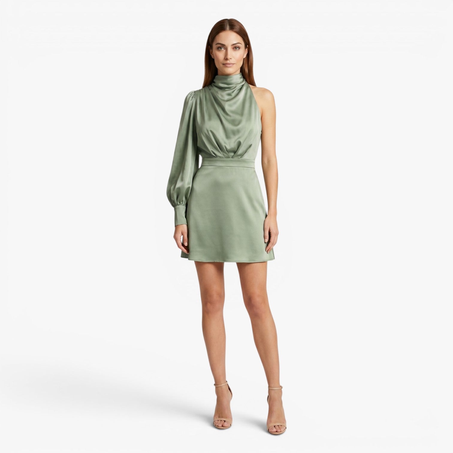 Women's One-Shoulder Satin Mini Dress with Draped Neckline