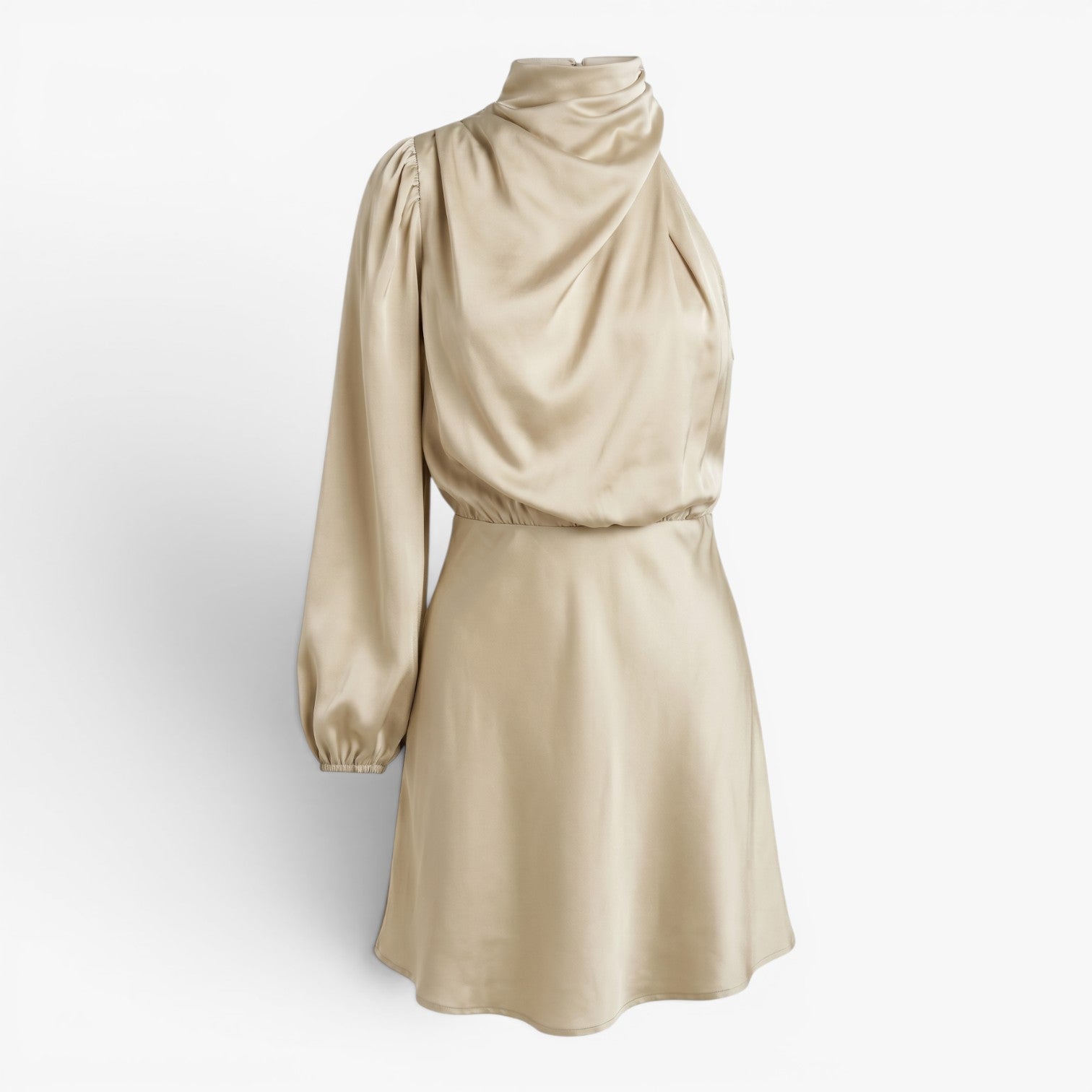 Women's One-Shoulder Satin Mini Dress with Draped Neckline