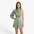 Women's One-Shoulder Satin Mini Dress with Draped Neckline