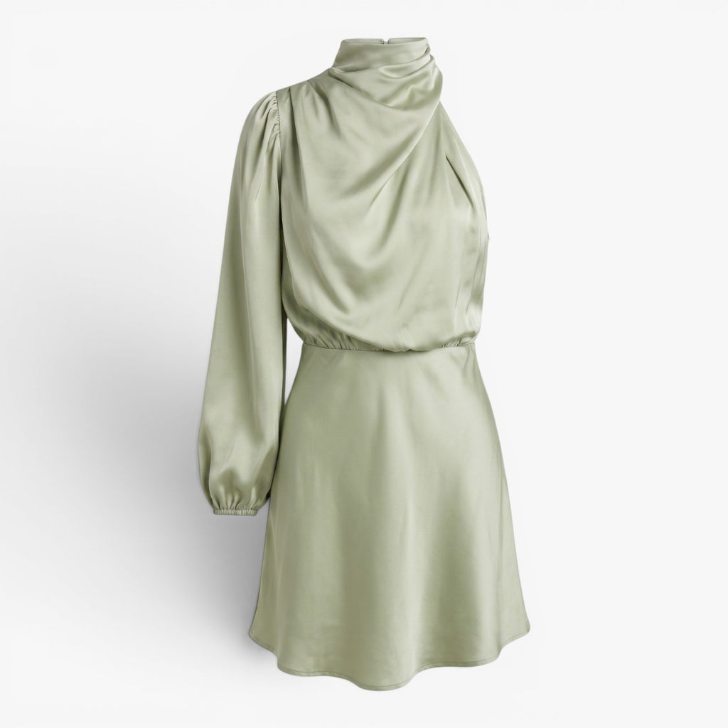 Women's One-Shoulder Satin Mini Dress with Draped Neckline