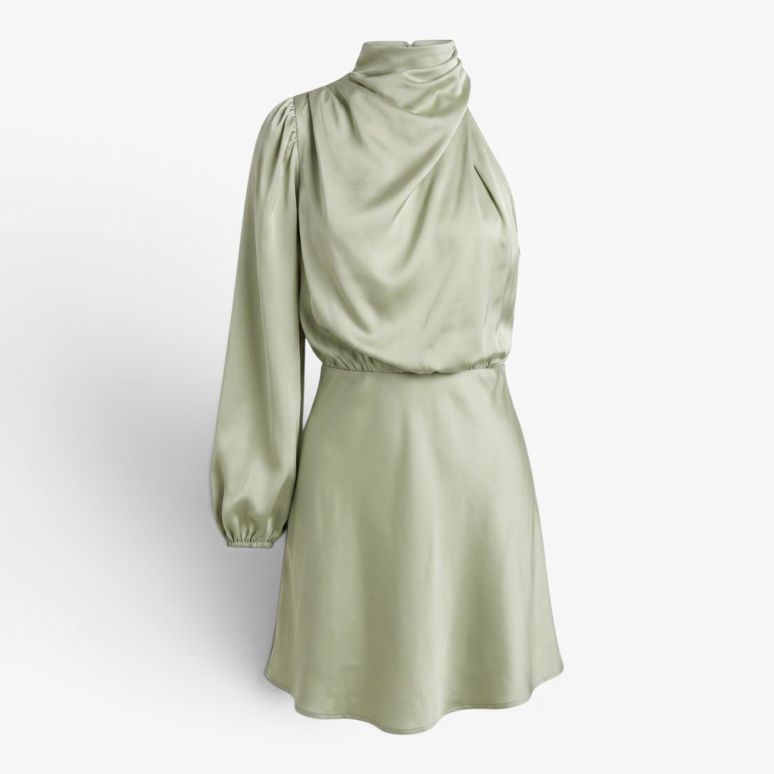 Women's One-Shoulder Satin Mini Dress with Draped Neckline