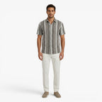 Men's Textured Vertical Stripe Resort Button-Up Camp Collar Shirt