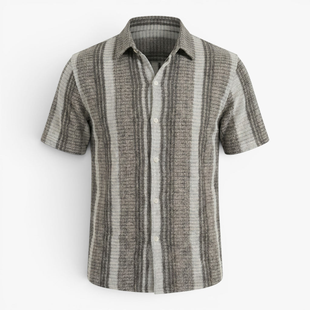 Men's Textured Vertical Stripe Resort Button-Up Camp Collar Shirt
