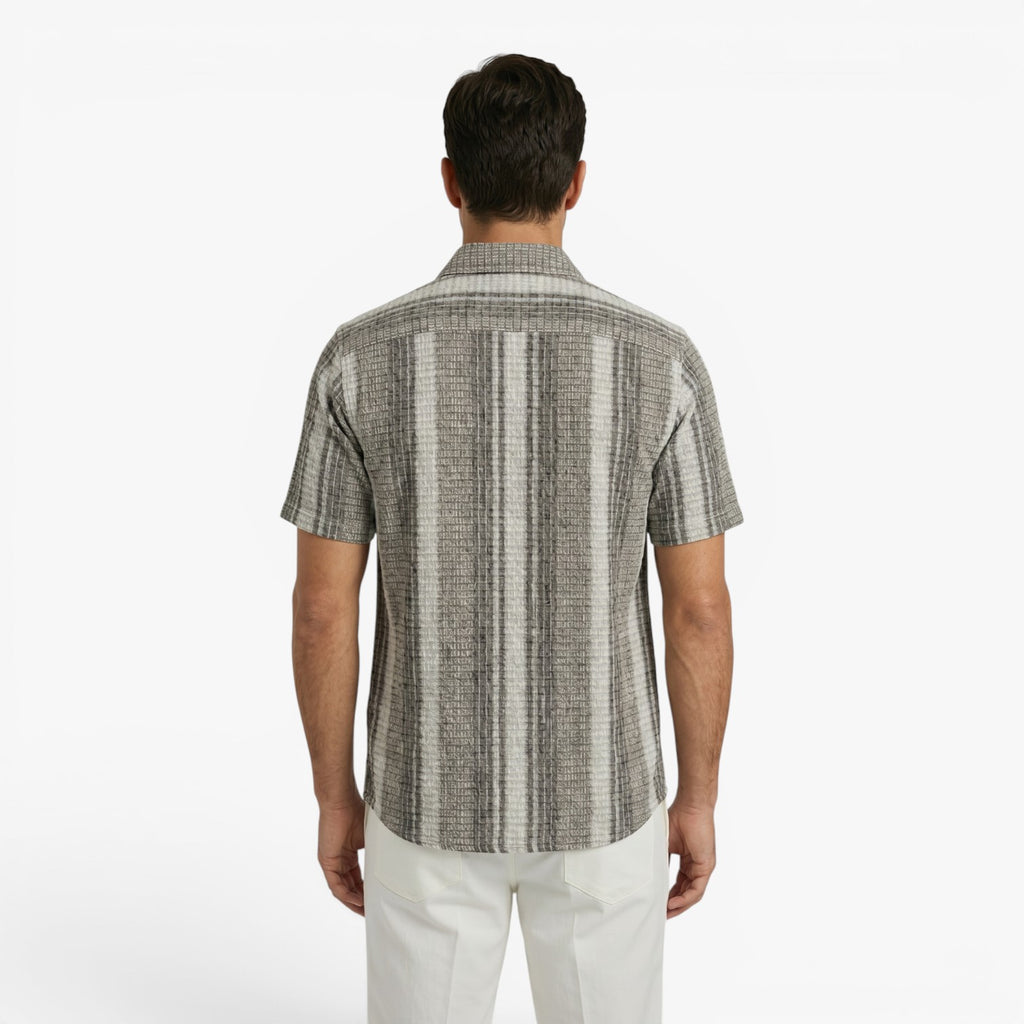 Men's Textured Vertical Stripe Resort Button-Up Camp Collar Shirt