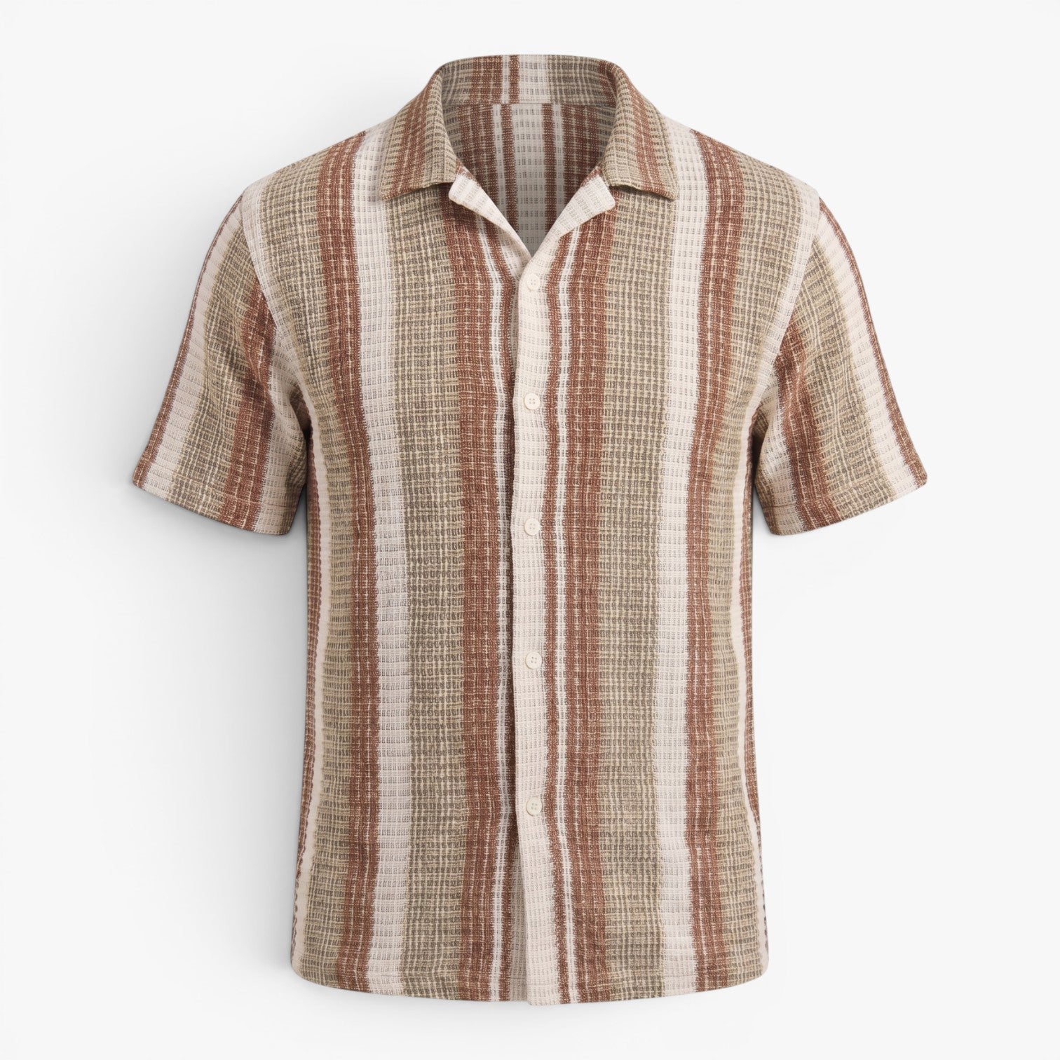 Men's Textured Vertical Stripe Resort Button-Up Camp Collar Shirt