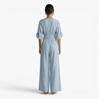 Women's V-Neck Wide Leg Jumpsuit with Pleated Waist