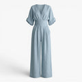 Damen Jumpsuit mit V-Ausschnitt, weitem Bein und plissiertem Taillenbund