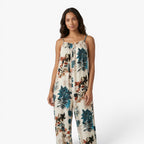 Women's Tropical Botanical Print Smocked Strap Harem Jumpsuit
