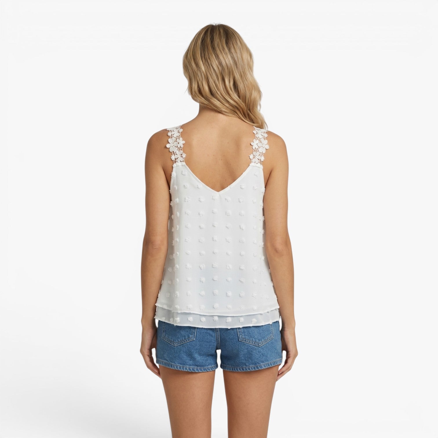 Women's Floral Strap Swiss Dot Tank Top