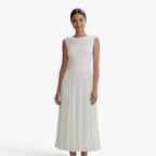 Women's Pleated A-Line Midi Dress with Draped Neckline