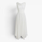 Women's Pleated A-Line Midi Dress with Draped Neckline