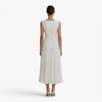 Women's Pleated A-Line Midi Dress with Draped Neckline