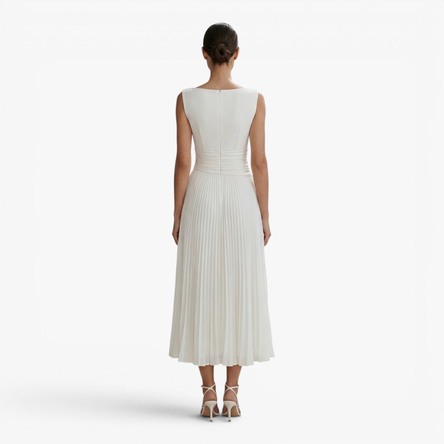 Women's Pleated A-Line Midi Dress with Draped Neckline