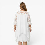 Women's Elegant Asymmetrical Overlay Midi Dress with Cutout Sleeve Detail
