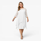 Women's Elegant Asymmetrical Overlay Midi Dress with Cutout Sleeve Detail