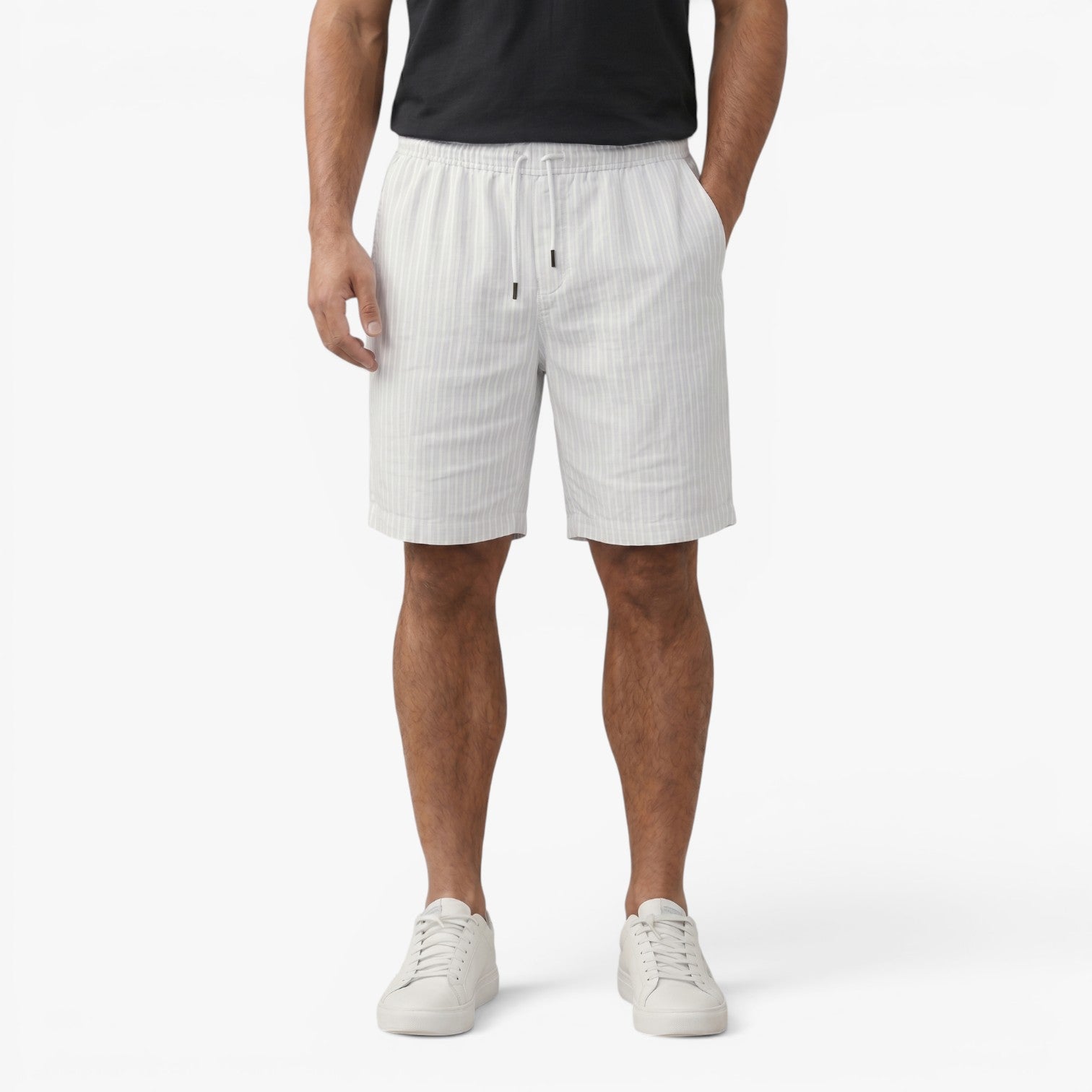 Men's Coastal Pinstripe Drawstring Linen Blend Summer Shorts