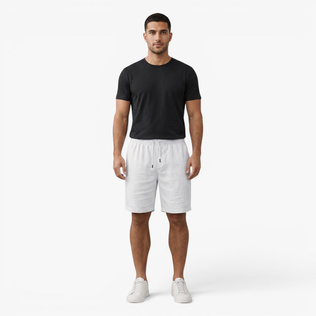 Men's Coastal Pinstripe Drawstring Linen Blend Summer Shorts