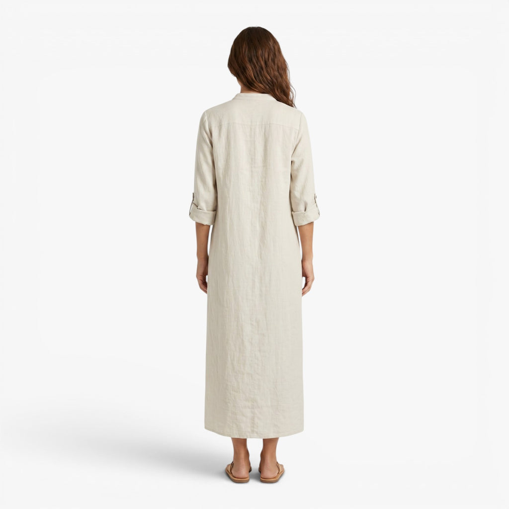 Women's Relaxed Button Front Maxi Dress with Long Sleeves