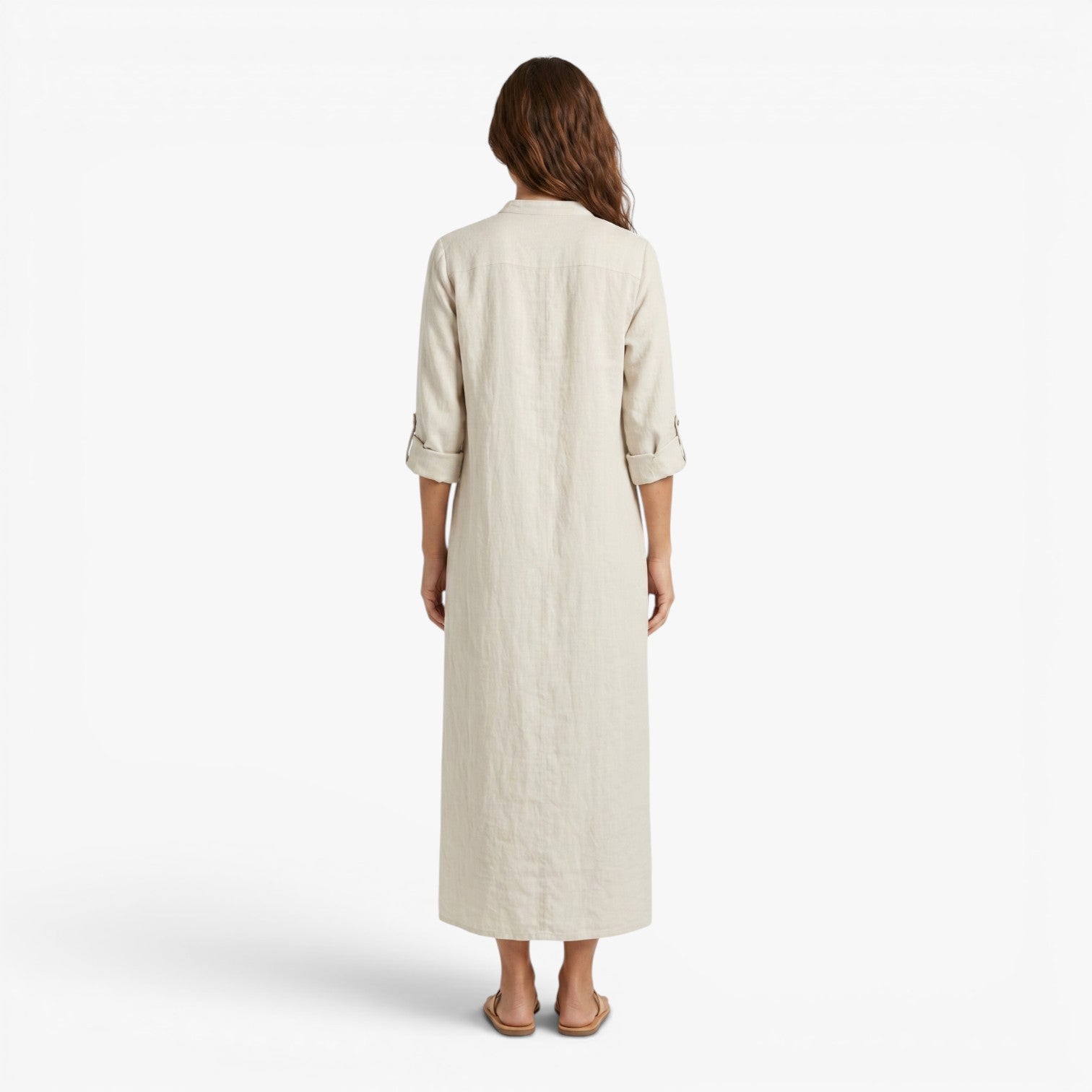 Women's Relaxed Button Front Maxi Dress with Long Sleeves