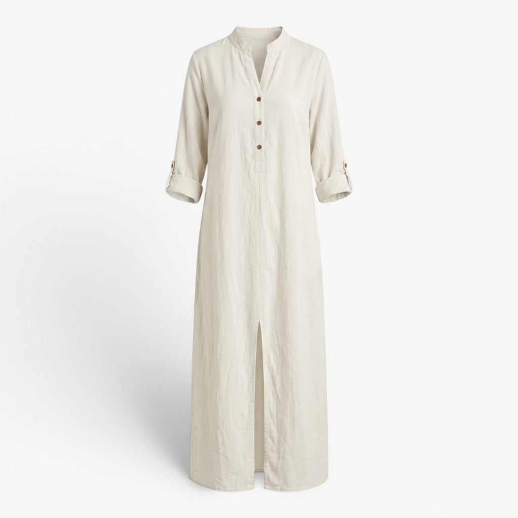 Women's Relaxed Button Front Maxi Dress with Long Sleeves