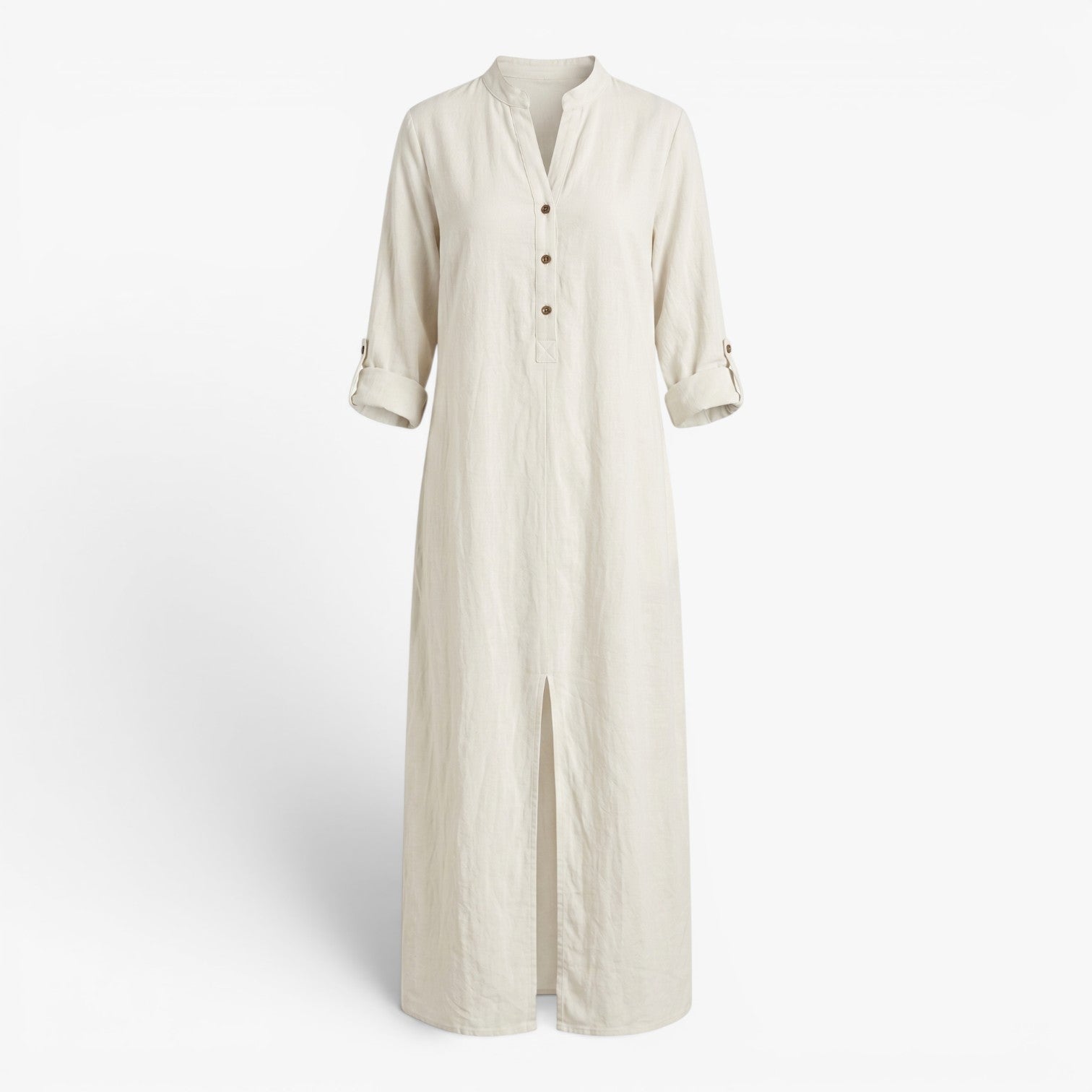 Women's Relaxed Button Front Maxi Dress with Long Sleeves