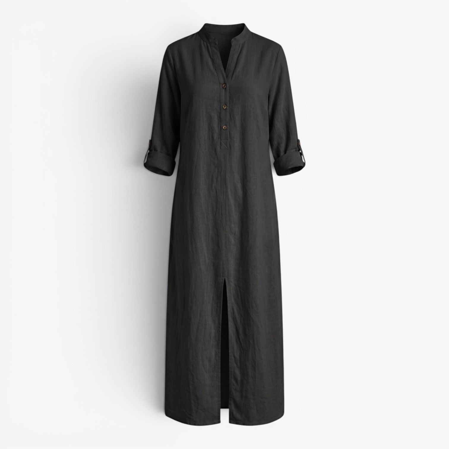 Women's Relaxed Button Front Maxi Dress with Long Sleeves