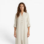 Women's Relaxed Button Front Maxi Dress with Long Sleeves