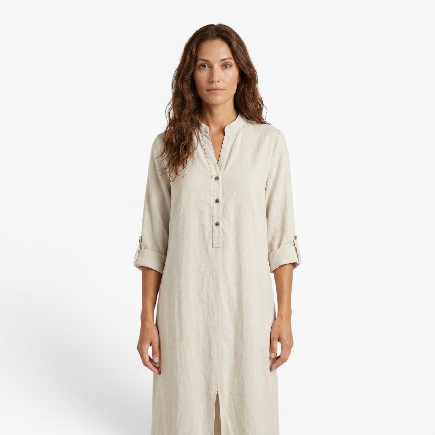 Women's Relaxed Button Front Maxi Dress with Long Sleeves