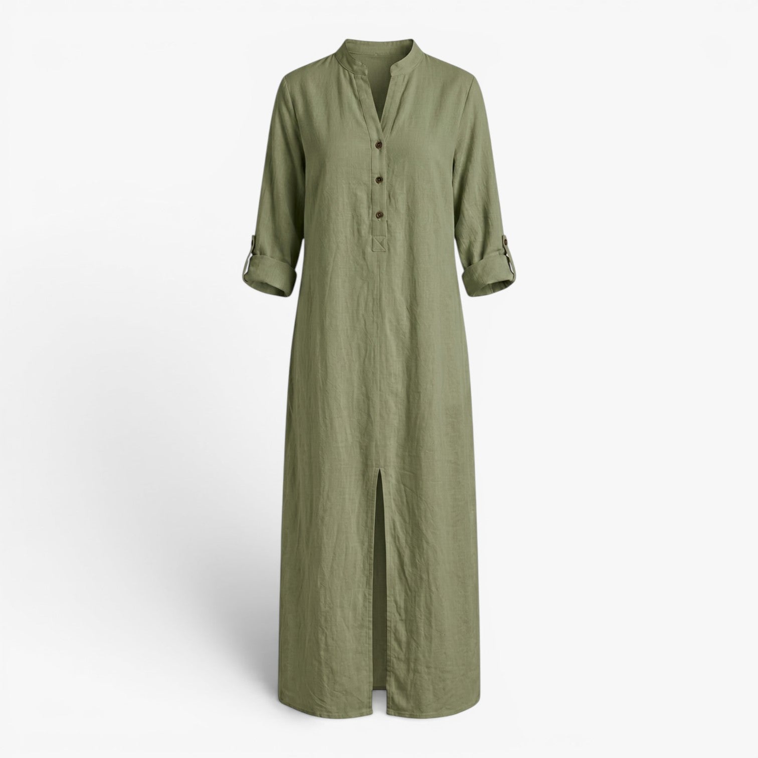 Women's Relaxed Button Front Maxi Dress with Long Sleeves