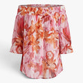 Damen schulterfreie Bluse mit floralem Print, Smok-Einsatz und lockerer Passform