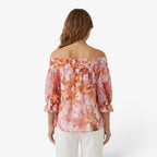 Women's Off-Shoulder Floral Print Smocked Blouse with Relaxed Fit