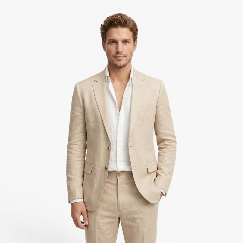 Men's Linen Blend Tailored Classic Suit Set
