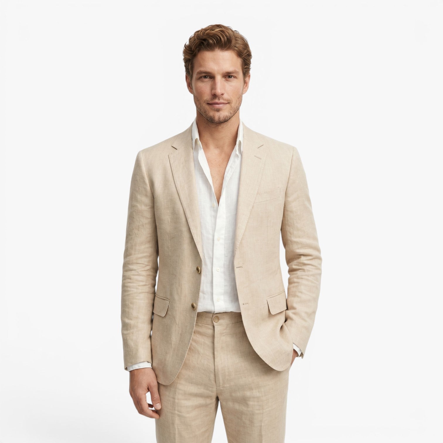 Men's Linen Blend Tailored Classic Suit Set