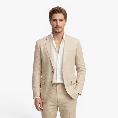 Men's Linen Blend Tailored Classic Suit Set