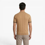 Men's Refined Rib-Knit Zip Polo with Vertical Textured Panels and Tailored Stretch Fit