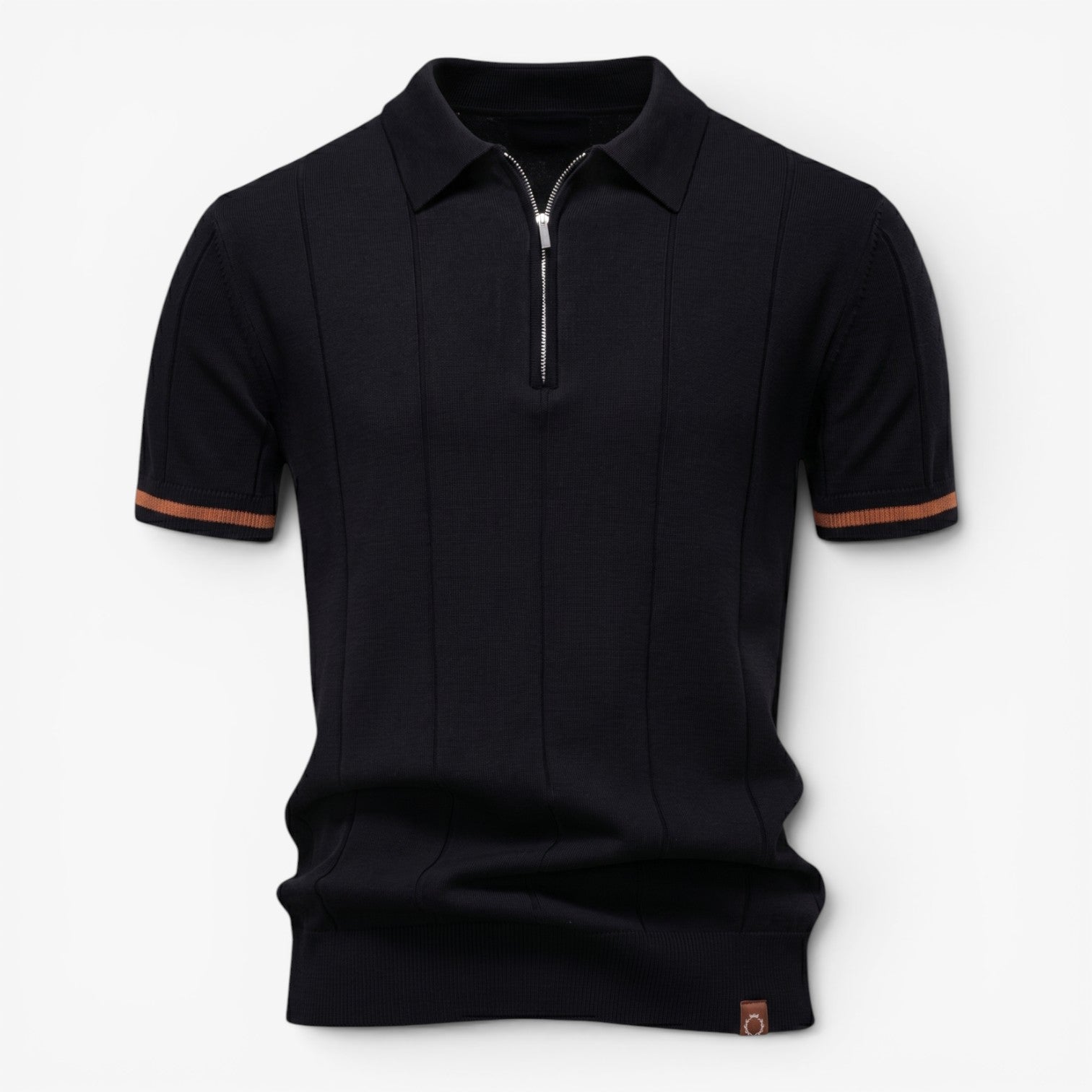 Herren Feines Rippstrick-Poloshirt mit Reißverschluss, vertikalen strukturierten Einsätzen und tailliertem Stretch-Schnitt