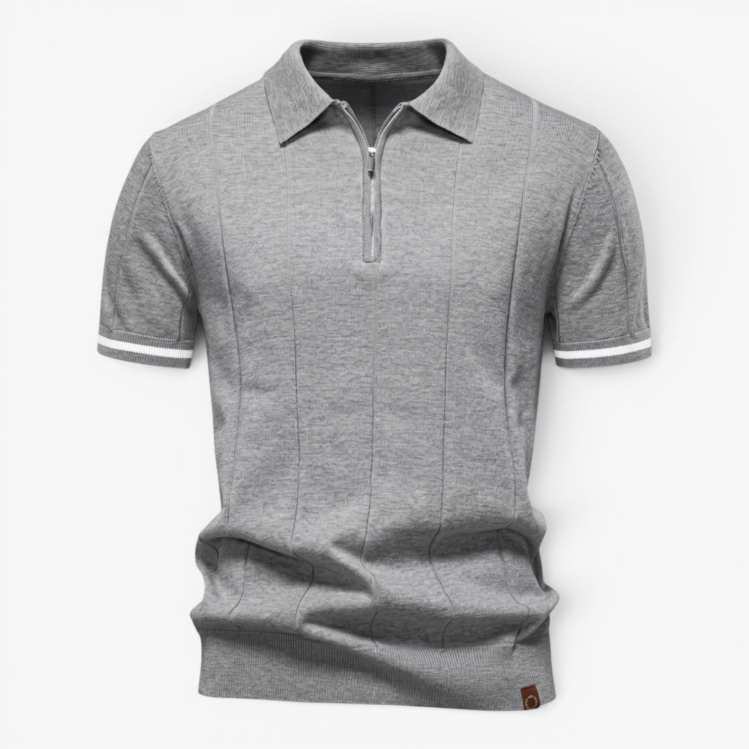 Herren Feines Rippstrick-Poloshirt mit Reißverschluss, vertikalen strukturierten Einsätzen und tailliertem Stretch-Schnitt