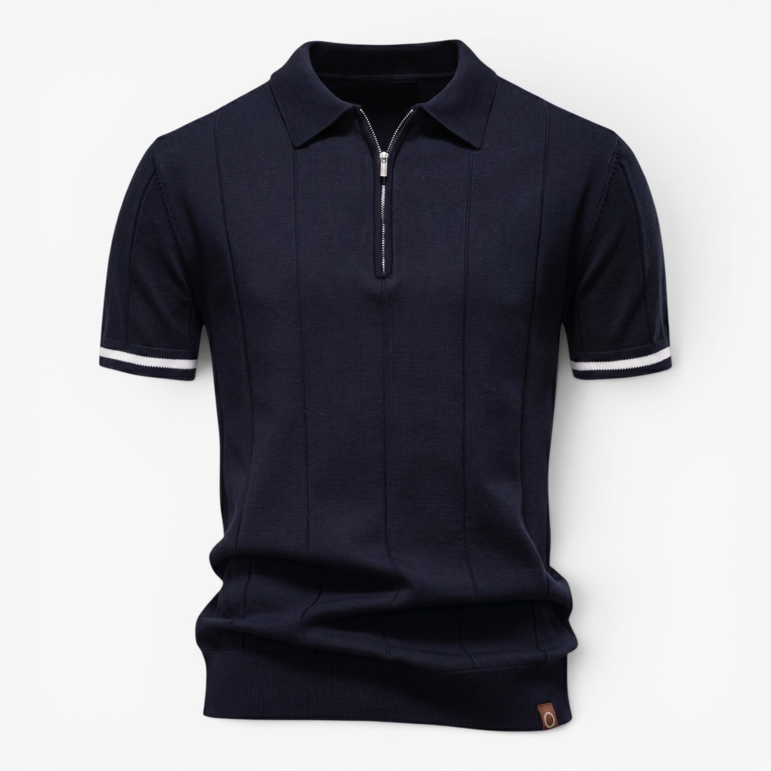 Herren Feines Rippstrick-Poloshirt mit Reißverschluss, vertikalen strukturierten Einsätzen und tailliertem Stretch-Schnitt