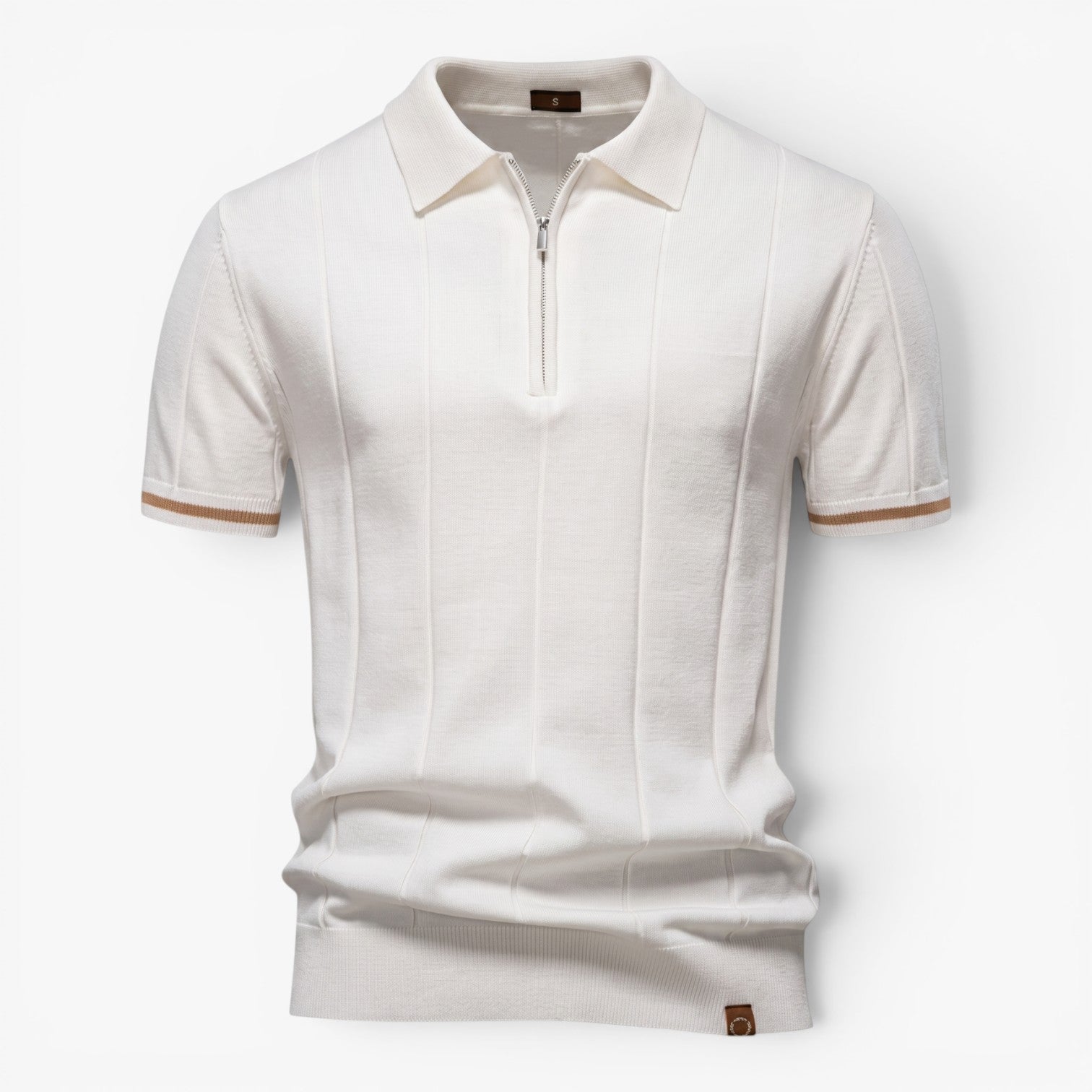 Herren Feines Rippstrick-Poloshirt mit Reißverschluss, vertikalen strukturierten Einsätzen und tailliertem Stretch-Schnitt