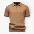 Men's Refined Rib-Knit Zip Polo with Vertical Textured Panels and Tailored Stretch Fit