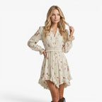 Women's Floral Ruffle Hem Long Sleeve Mini Dress