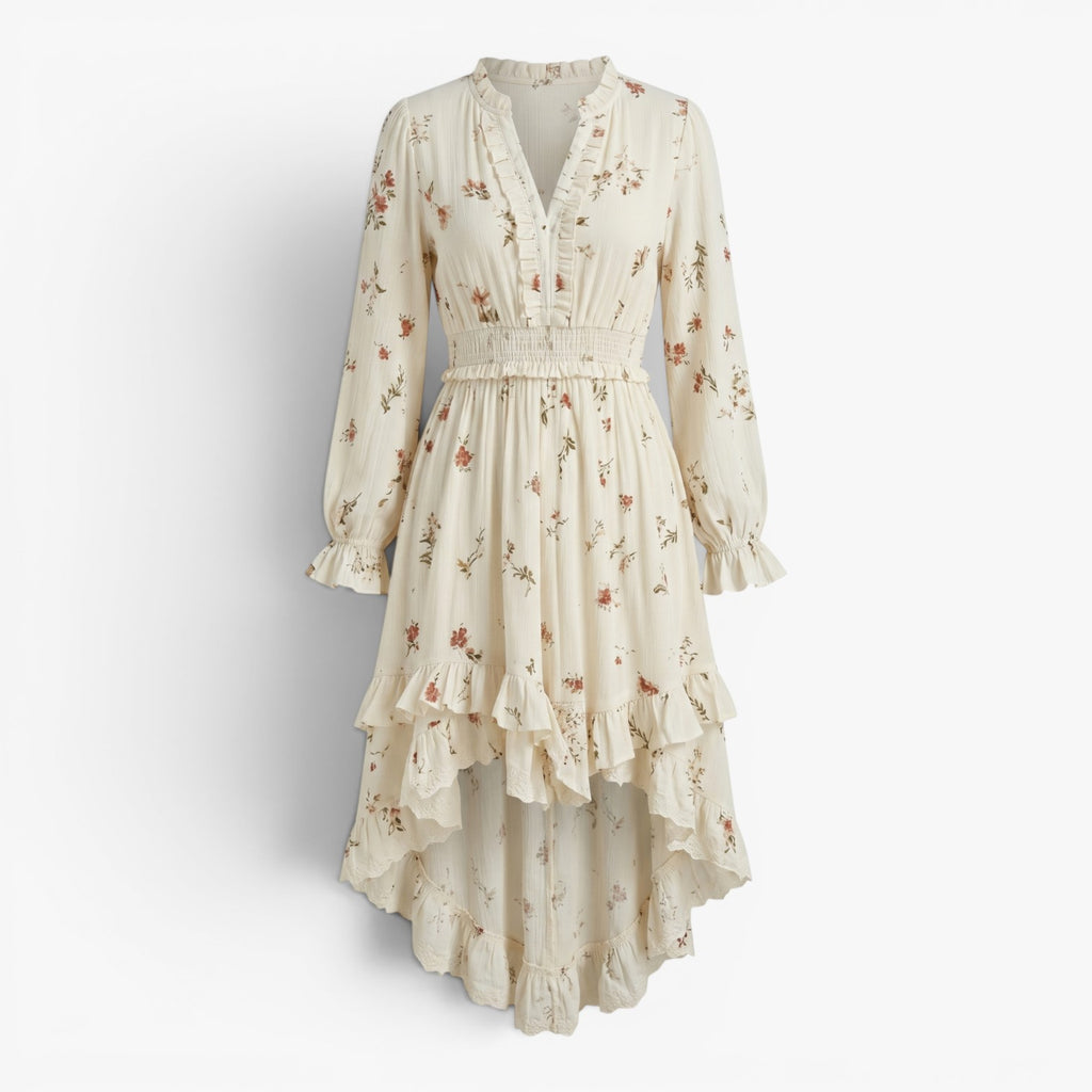 Women's Floral Ruffle Hem Long Sleeve Mini Dress