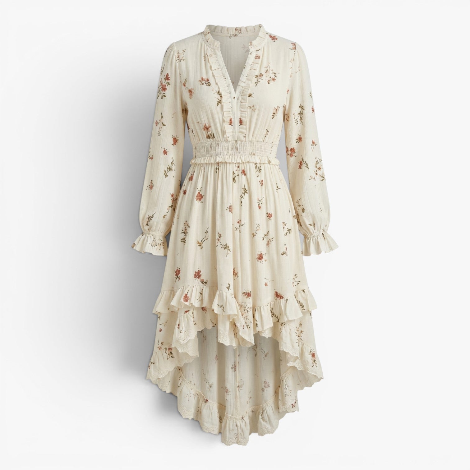 Women's Floral Ruffle Hem Long Sleeve Mini Dress