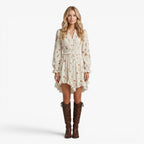 Women's Floral Ruffle Hem Long Sleeve Mini Dress