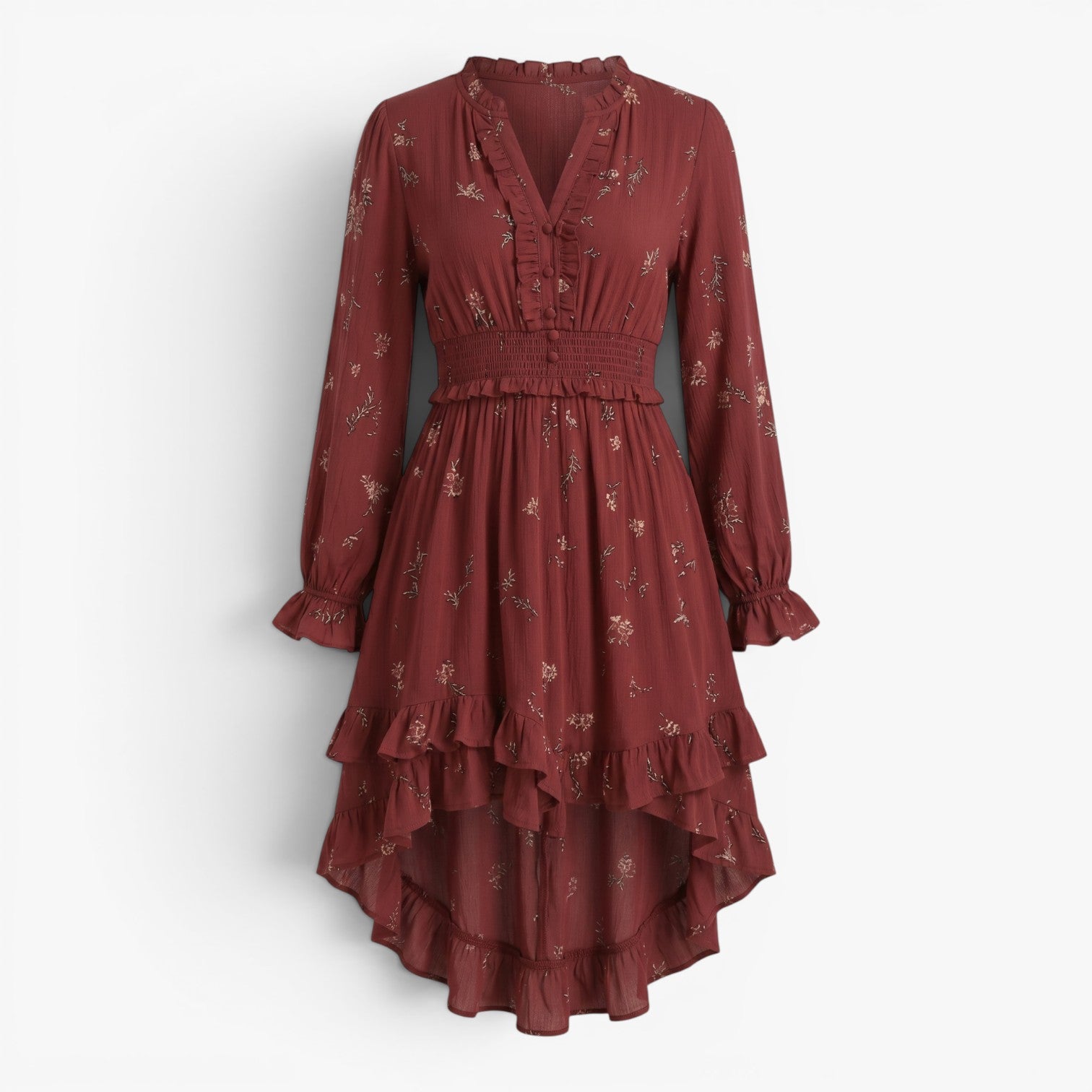 Women's Floral Ruffle Hem Long Sleeve Mini Dress