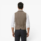 Men's Vintage Herringbone Tailored Waistcoat with Notch Lapel and Utility Pocket Details