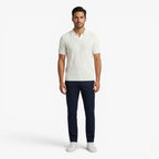 Men's Textured Checkerboard Knit Polo Shirt with Ribbed Jacquard Finish