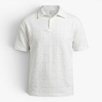 Men's Textured Checkerboard Knit Polo Shirt with Ribbed Jacquard Finish
