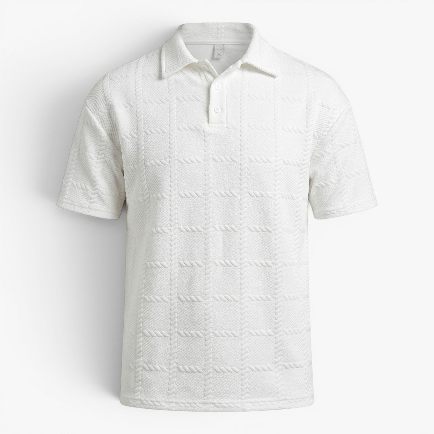 Men's Textured Checkerboard Knit Polo Shirt with Ribbed Jacquard Finish