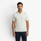 Men's Textured Checkerboard Knit Polo Shirt with Ribbed Jacquard Finish